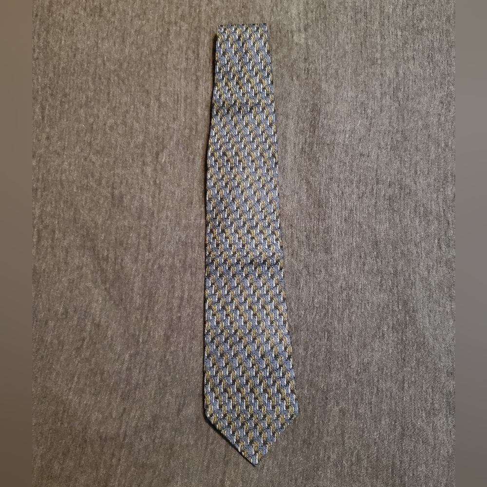 100% silk tie cool blue green gray black pattern